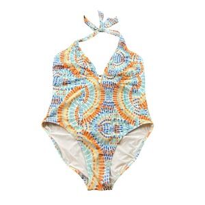 Helen Jon One Piece Swimsuit Womens M Halter‎ Tie Geometric Print Lined